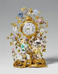 Meissen Royal Porcelain Manufactory, An ormolu clock with two Meissen porcelain musician figures