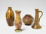 Four feldspar and copper glazed stoneware vases with varying decor by Steinzeugfabrik und Kunsttöpferei Reinhold Hanke, sold May 2017