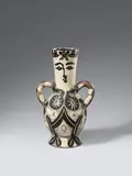 Vase deux anses hautes by Pablo Picasso, 1952, Ceramic vase. White clay with grey and black engobe painting, partially glazed in white and black with incised decoratio, sold Dec 2016