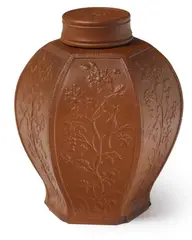 Meissen Royal Porcelain Manufactory, A Meissen red Boettger stoneware hexagonal tea caddy.