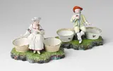 Kurmainzische Manufaktur Höchst, Two Höchst porcelain condiment jars with figures
