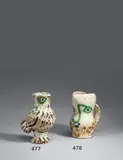 Chouette by Pablo Picasso, 1969, Ceramic vase. White clay with coloured engobe painting, partially brown-grey patinated, glazed and painted, relief decor, sold Jun 2016