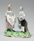 Porcelain Manufactory Frankenthal, A Frankenthal porcelain pair of gardener figures as an allegory of summer