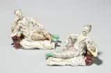 Johann Wilhelm Lanz, A rare pair of Frankenthal porcelain recumbent Chinese figures