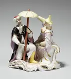 Johann Wilhelm Lanz, A rare Frankenthal porcelain group of two Chinese figures under a parasol