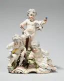 Porcelain Manufactory Frankenthal, A Frankenthal porcelain group of two putto with a dog