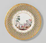 Kurmainzische Manufaktur Höchst, A Höchst porcelain dessert plate with military scenes