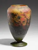 Daum Frères Nancy, A Daum Frères etched overlay glass vase with landscape decor