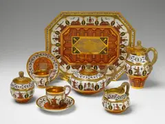 Königliche Porzellanmanufaktur Berlin Kpm, A rare Berlin KPM porcelain tête-à-tête decorated in the Egyptian taste