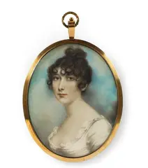 Andrew Plimer, An English portrait miniature of a young lady in a white dress.