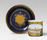 Meissen Royal Porcelain Manufactory, A Meissen porcelain teacup and saucer with a view of Dresden.