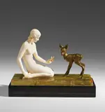 Ferdinand Preiss, A Berlin cryselephantine figure of a woman with a fawn.