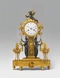 Pierre Philippe Thomire, An ormolu pendulum clock flanked by burnished bronze karyatids.