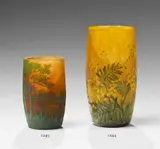 Daum Frères Nancy, A small Daum Frères glass vase with mimosa decor.