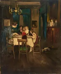 Mother and Children at Table by Wilhelm Schreuer, offered Sep 2015