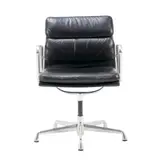 'EA433' SOFT PAD SIDE CHAIR FOR HERMAN MILLER by Charles and Ray Eames, Black padded leather over an aluminium and metal frame on universal five star base. Herman Miller mark embossed to frame, sold Nov 2025