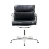 'EA433' SOFT PAD SIDE CHAIR FOR HERMAN MILLER by Charles and Ray Eames, Black padded leather over an aluminium and metal frame on universal five star base. Herman Miller mark embossed to frame, sold Nov 2025