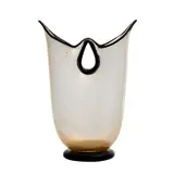 Barovier and Toso, AN ART GLASS VASE, The tick glass containing gold fleck inclusions, with a heavy black glass circular base and bat-like twin openings at the top