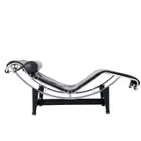 'LC4' CHAISE FOR CASSINA by Le Corbusier, Pierre Jeanneret & Charlotte Perriand, Black leather with tubular chrome frame and black metal cradle. Cassina mark to base. Manufactured c 1980s, sold Jul 2025