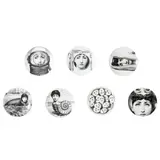 Piero Fornasetti, SEVEN WALL PLATES FOR FORNASETTI, White glazed ceramic with printed designs. Manufacturer marks to verso