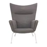 Hans J. Wegner, 'CH445 WING CHAIR' FOR CARL HANSEN & SØN, Grey wool textile upholstery on polished stainless steel legs
