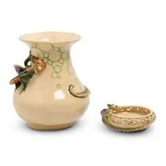 Ma Mahood, Winged Dragon Vase and Dish hand-painted glazed earthenware (2) 14 x 15 x 12cm (vase); 3.5 x 7 x 8cm (, hand-painted glazed earthenware (2)