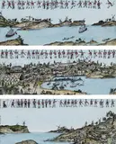 Bernadette Emmerichs, Rum, Farmers, Rum 2011 painted ceramic, triptych each plaque: 20 x 50cm (23 x 53cm framed), 2011, painted ceramic, triptych