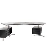 Osvaldo Borsani, 'T96' EXECUTIVE DESK FOR TECNO, Boomerang shape with pivoting drawer unit. Black lacquered wood on aluminium base