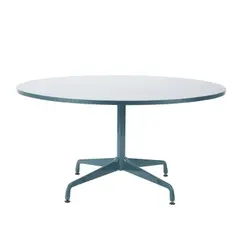 SEGMENTED BASE TABLE by Charles and Ray Eames, Teal laminate tabletop on matching lacquered metal base, sold Nov 2024