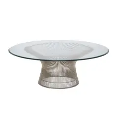 Warren Platner, 'PLATNER' COFFEE TABLE FOR KNOLL, Circular glass tabletop on circular base comprised of nickel coated bent steel rods