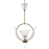 Barovier, MURANO GLASS CEILING LIGHT, Brass frame with pressed clear murano glass leaves and scalloped bowl shaped diffuser
