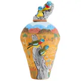 Rona Panangka Rubuntja, (Language group: Arrernte) Desert Birds Nesting 2010 terracotta clay and underglaze pot with lid, 2010, terracotta clay and underglaze pot with lid