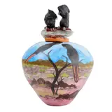 Carol Panangka Rontji, (Language group: Aranda) Erranda Black Cockatoos 2009 terracotta clay and underglaze pot with lid, 2009, terracotta clay and underglaze pot with lid
