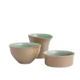 Gwyn Hanssen Pigott, Tea Accessory Set c.1990 wood fired porcelain with celadon glaze (3) 7.5 x 8.5cm; 5.5 x 10cm; 3.5 x 9cm, 1990, wood fired porcelain with celadon glaze (3)