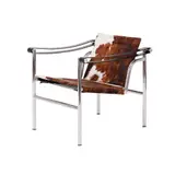 'LC1' ARMCHAIR FOR CASSINA by Le Corbusier, Pierre Jeanneret & Charlotte Perriand, Cowhide upholstered sling seat and backrest on chromed tubular steel frame with black leather armrests. Manufacturer det, sold Feb 2025