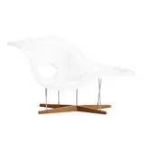 'LA CHAISE' FOR VITRA by Charles and Ray Eames, White lacquered fibreglass shell of organic form on tubular steel and solid natural oak cruciform base. Retains Vitra st, sold Feb 2025