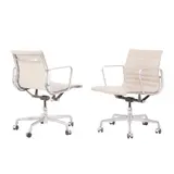 Charles and Ray Eames, PAIR OF 'EA335' GROUP MANAGEMENT CHAIRS FOR HERMAN MILLER, Aluminium and steel frames with ribbed ecru vinyl upholstery. Adjustable tilt and height on five star swivel castor bases