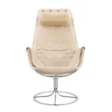 Bruno Mathsson, JETSON ARMCHAIR FOR DUX, Suede upholstered seat and peanut shaped head cushion. The frame with nylon support on chrome plated swivel base