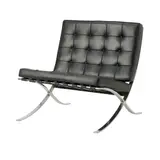 A BARCELONA CHAIR FOR KNOLL by Ludwig Mies van der Rohe, Black leather cushions and straps on chromed cast metal frame, sold Apr 2024