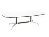 Charles and Ray Eames, SEGMENTED BASE TABLE FOR HERMAN MILLER, White laminate top with a segmented aluminium and black coated metal frame. Black banding with black plastic feet caps