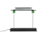PAUSANIA TABLE LAMP FOR ARTEMIDE by Ettore Sottsass, Body in black resin with a green synthetic diffuser. Aluminium, plastic and chromed metal fittings. Sticker present to u, sold Nov 2023