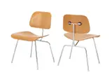 Charles and Ray Eames, TWO DCM DINING CHAIRS FOR HERMAN MILLER, Moulded plywood seats and backs on chromed steel frames. Rubber shock mounts with plastic feet glides. Stickered to undersides