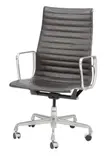 Charles and Ray Eames, HIGH BACK AE337 GROUP CHAIR FOR HERMAN MILLER, Aluminium and steel frame with ribbed dark brown coloured leather. Height adjustable swivel base on castors