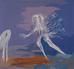 Starry Night, White Dog 1968-69 wool and cotton tapestry, ed. 1/4 by Arthur Boyd, 1968, wool and cotton tapestry, ed. 1/4, sold Mar 2023