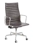 Charles and Ray Eames, HIGH BACK AE337 GROUP CHAIR BY HERMAN MILLER, Dark brown ribbed vinyl, polished aluminium on castors