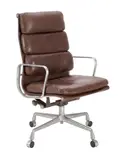 Charles and Ray Eames, HIGH-BACK SOFT PAD GROUP CHAIR FOR HERMAN MILLER, Four legs. Brown leather, aluminium, on castors