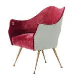 Gio Ponti, ARMCHAIR FOR ISA BERGAMO, Original burgundy velvet and brass