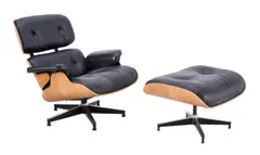 Charles and Ray Eames, 670 LOUNGE CHAIR & 671 OTTOMAN FOR HERMAN MILLER, Moulded plywood, black leather and metal. Five-point swivel base