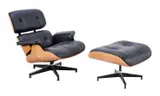 Charles and Ray Eames, 670 LOUNGE CHAIR & 671 OTTOMAN FOR HERMAN MILLER, Moulded plywood, black leather and metal. Five-point swivel base