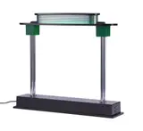 PAUSANIA TABLE LAMP FOR ARTEMIDE by Ettore Sottsass, Body in black resin, green synthetic diffuser, aluminium, plastic and chrome fittings. Original box, sold May 2022